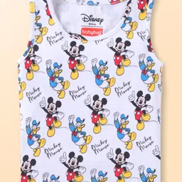 Babyhug Disney Single Jersey Knit Sleeveless Vests With Mickey Mouse Graphics Pack of 3 - Aqua Blue Red & White image 4
