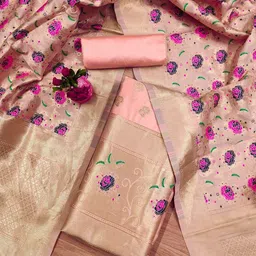 Panzora Floral Woven Design Zari Banarasi Silk Unstitched Dress Material-picture-28