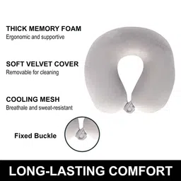 Kuber Industries Grey 2 Pieces U-Shaped Memory Foam Filled Cotton Travel Pillows image 2