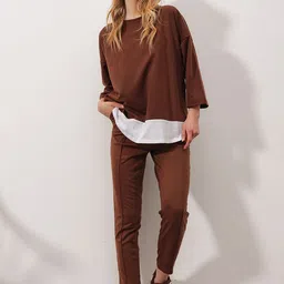 Trend Alacati stili Colourblocked Long Sleeves Top With Trousers image 2