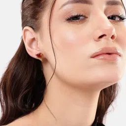 Carlton London 18kt Gold Plated Ruby Triangular Stud Earring-image-56