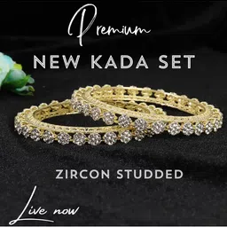 zulka ZULKASet of 2 Gold Plated Metal with Zircon Diamond Stone Bangles Kada| Kada image 2
