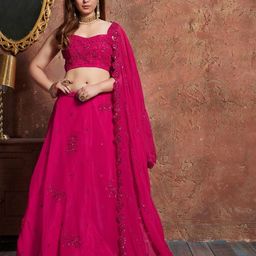 ODETTE Floral Embroidered Sequinned Semi-Stitched Lehenga & Blouse With Dupatta-picture-28