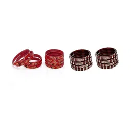 SOMIL Set Of 16 Red Alloy Artificial Stones & Beads Bangles-picture-37