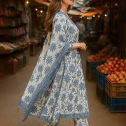 Lookmark Women Floral Printed A-Line Kurta with Trousers & Dupatta image 4