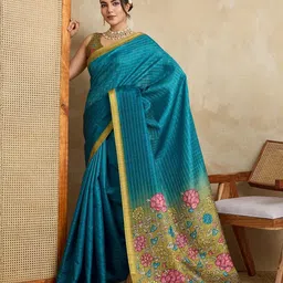 Anjor Checked Zari Silk Blend Tussar Saree image 3