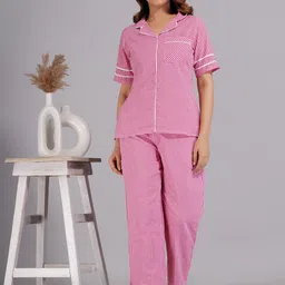Ameerah Women Checked Lapel Collar Night suit-image-3
