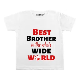KNITROOT Half Sleeves Best Brother In The Whole World Print Tee - White-picture-25