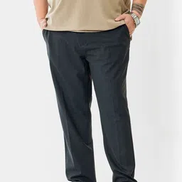 Snitch Men Plus Size Black Solid Mid Rise Regular Fit Trousers-image-46