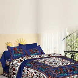 KD PRINTS Navy Blue & White Ethnic Motifs 180 TC King Bedsheet with 2 Pillow Covers-image-47