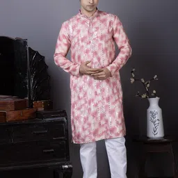 PulseIQ Men Embellished Mandarin Collar Sequinned Detail Straight Kurta image 3