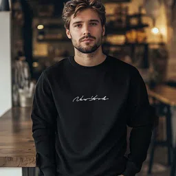 Trendyol Siyah Men Typography Printed Cotton Sweatshirt-picture-25