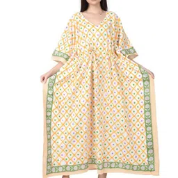 Fabric Venue Women Cotton V-Neck Printed Kaftan Maxi Dress-picture-20
