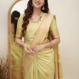 clotheva Woven Design Zari Silk Blend Handloom Saree-picture-23