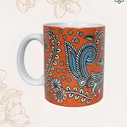 MAATIR DESIGNS White & Orange Printed Ceramic Glossy Mugs Set of Cups and Mugs image 1