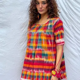 Chidiyaa Checked Cotton Longline Top image 3