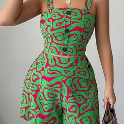 JC Mode Printed Shoulder Straps Top & Shorts Co-Ords-picture-30