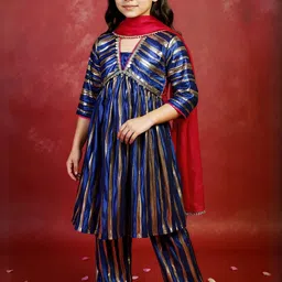 Sangria Girls Blue Printed Nylon Kurta Sets With Dupatta-picture-39