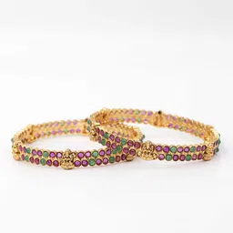 South Temple Jewellery Set Of 2 Gold-Plated Stones-Studded Bangles image 3