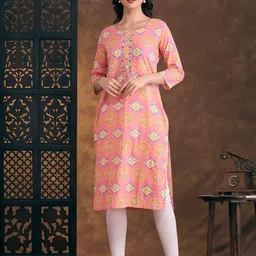 FASHOR Women Ethnic Motifs Printed Daily Cotton Straight Kurta-image-2