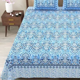 Myntra Elegant Homes Blue & White Floral 180 TC King Bedsheet With 2 Pillow Covers-picture-14