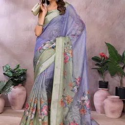 DIVASTRI Floral Zari Linen Blend Jamdani Saree image 3
