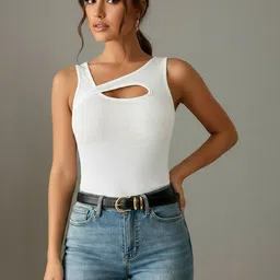 Calm Down Women Solid Round Neck Sleeveless Crop Top-image-71