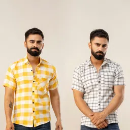 AUZAAI COLLECTION Men Regular Fit Pack of 2 Checked Spread Collar Cotton Casual Shirts-picture-26