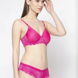 samvar Women Pink,Maroon Cotton Blend Bra Panty Set for Lingerie Set Undergarments Pack of 2 image 2