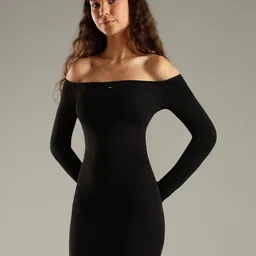 Tommy Hilfiger Women Solid Off-Shoulder Cotton Bodycon Mini Dress-picture-11