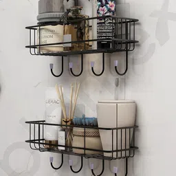 M Y Black Metal Wall Shelf with Keyholders-image-14