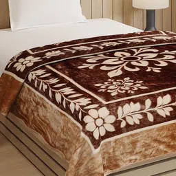 Monte Carlo Brown & White Floral Printed Heavy Winter 150 GSM Single Bed Blanket-picture-39