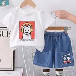 POP STREET KIDS Boys Dog Printed Round Neck T-shirt With Shorts-image-46