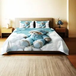 Home Sizzler Blue Cartoon Characters 210 TC King Bedsheet with 2 Pillow Covers image 3