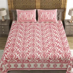 Myntra Elegant Homes Pink Printed Cotton 144 TC King Bedsheet Set 2.18 m x 2.64 m-image-86