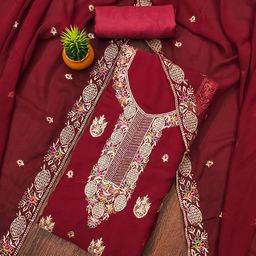 SHADOW & SAINING Embroidered Silk Georgette Unstitched Dress Material-picture-49