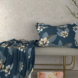 Pure Decor Amulya Blue Floral Microfiber 300 TC Double Queen Bedsheet Set-2.28m X 2.54m-image-26