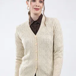 Monte Carlo Women Cable Knit V-Neck Woollen Cardigan-picture-14