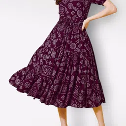 Raiyani Enterprise Ethnic Motifs Printed Crepe Fit and Flare Midi Dress-picture-19
