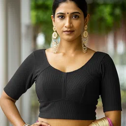 PU FASHION Self-Design Round Neck Saree Blouse-image-61