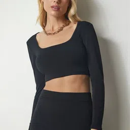 Happiness istanbul Square Neck Crop Top With Skirt image 5
