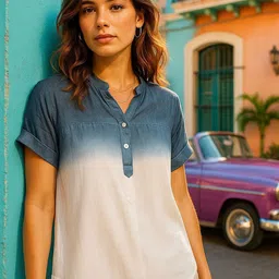 PinkTribe Women Ombre Printed Mandarin Collar Top-image-4