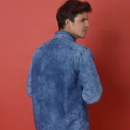 Fesner Men Comfort Fit Spread Collar Faded Denim Casual Shirt image 2