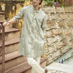 Shasak Men Floral Printed Festive Cotton Straight Kurta-picture-30