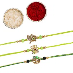 The Purple Tree Set Of 3 Stones Studded & Beaded Kanha Ji Thread Rakhis With Roli Chawal image 2
