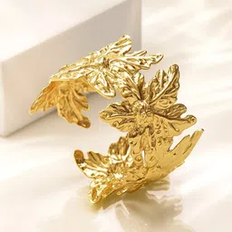 Rubans Voguish 22K Gold-Plated Brass Floral Design Bold Openable Statement Cuff Bracelet-image-80