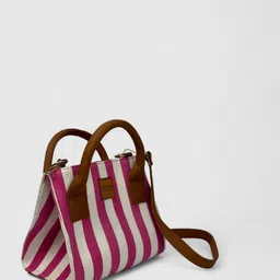 ATTAACHE ACCESSORIES Women Striped Structured Handheld Bag image 4