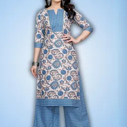 ZELZIS Women Floral Printed Regular Pure Cotton Kurta with Palazzos-picture-21