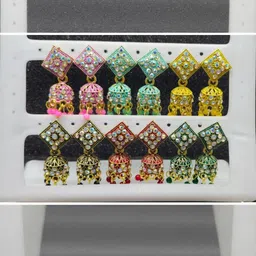 tulsi imitation Set Of 6 Artificial Beads Beaded Dome Shaped Jhumkas image 1