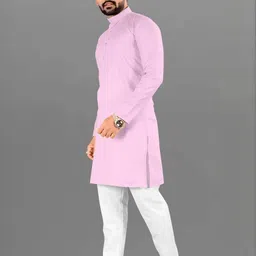 shreeram Men Solid Straight Kurta (Pink) image 3